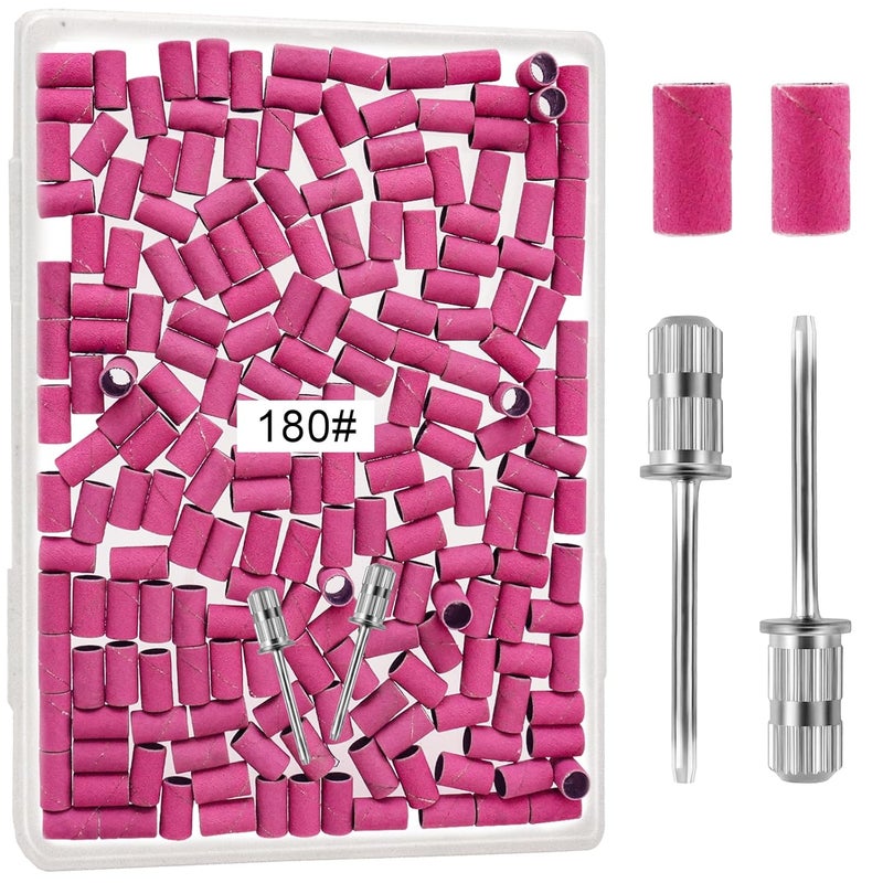 METEOROCK Pink Sanding Bands for Nail Drill 200 Pcs, 180 Grit Sanding Bands for Nail, Nail Sanding Bands for Natural Nails, Professional Fine Sanding Bands for Nail with 3/32 Inch Nail Drill Bit for Pedicures - Image 1